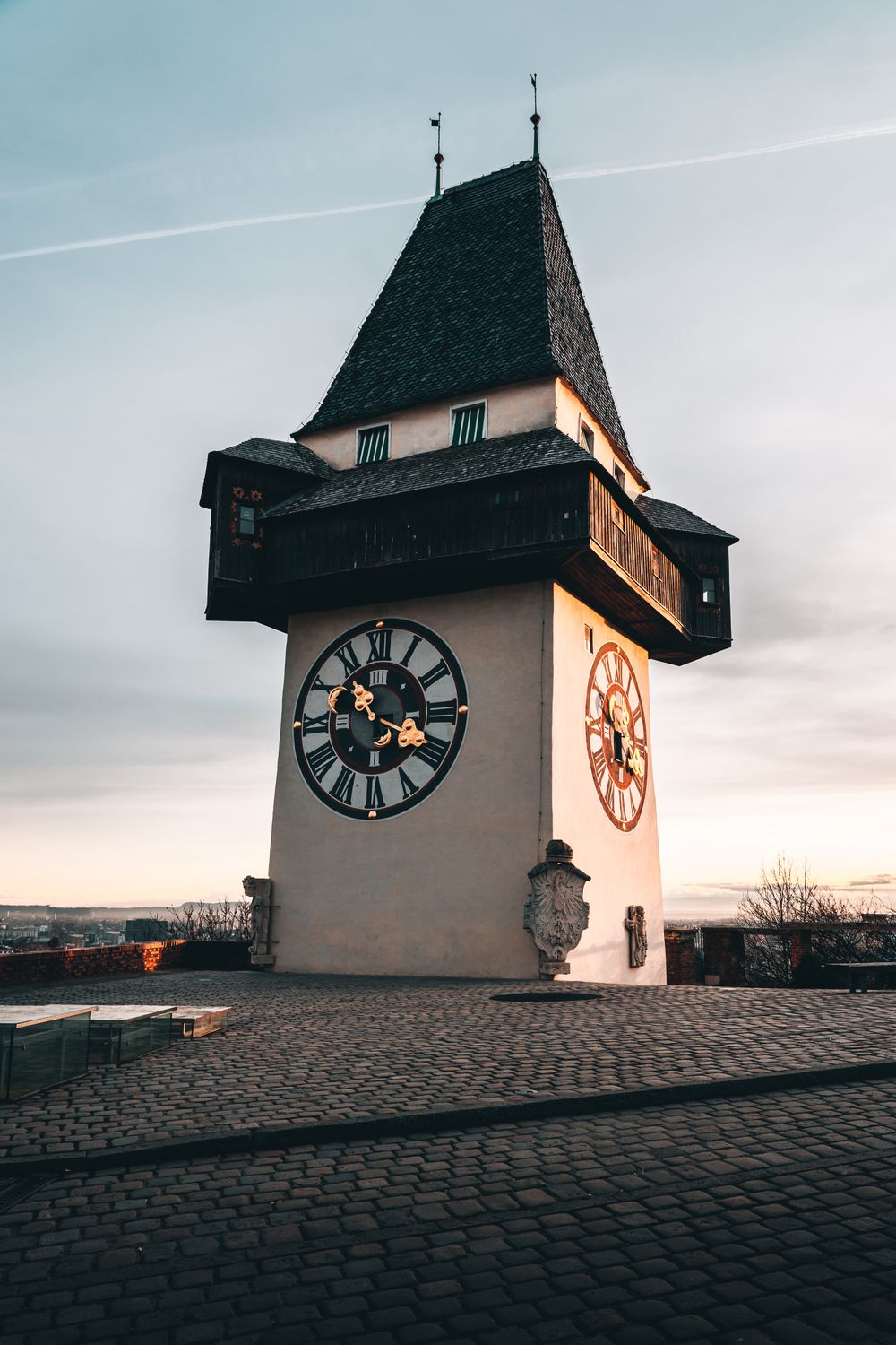The Uhrturm on the Schlossberg in Graz at sunset